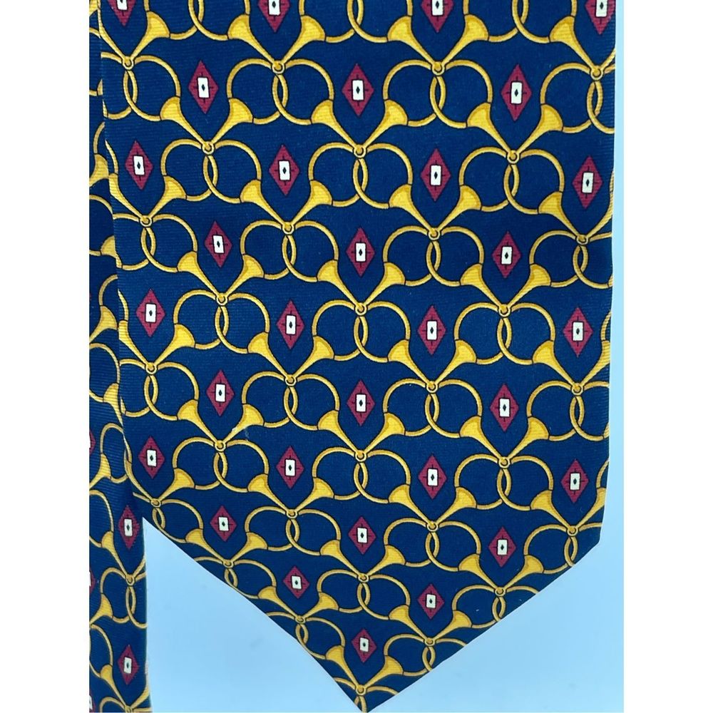 Paolo‎ Gucci Tie Silk Men Blue Gold Horns